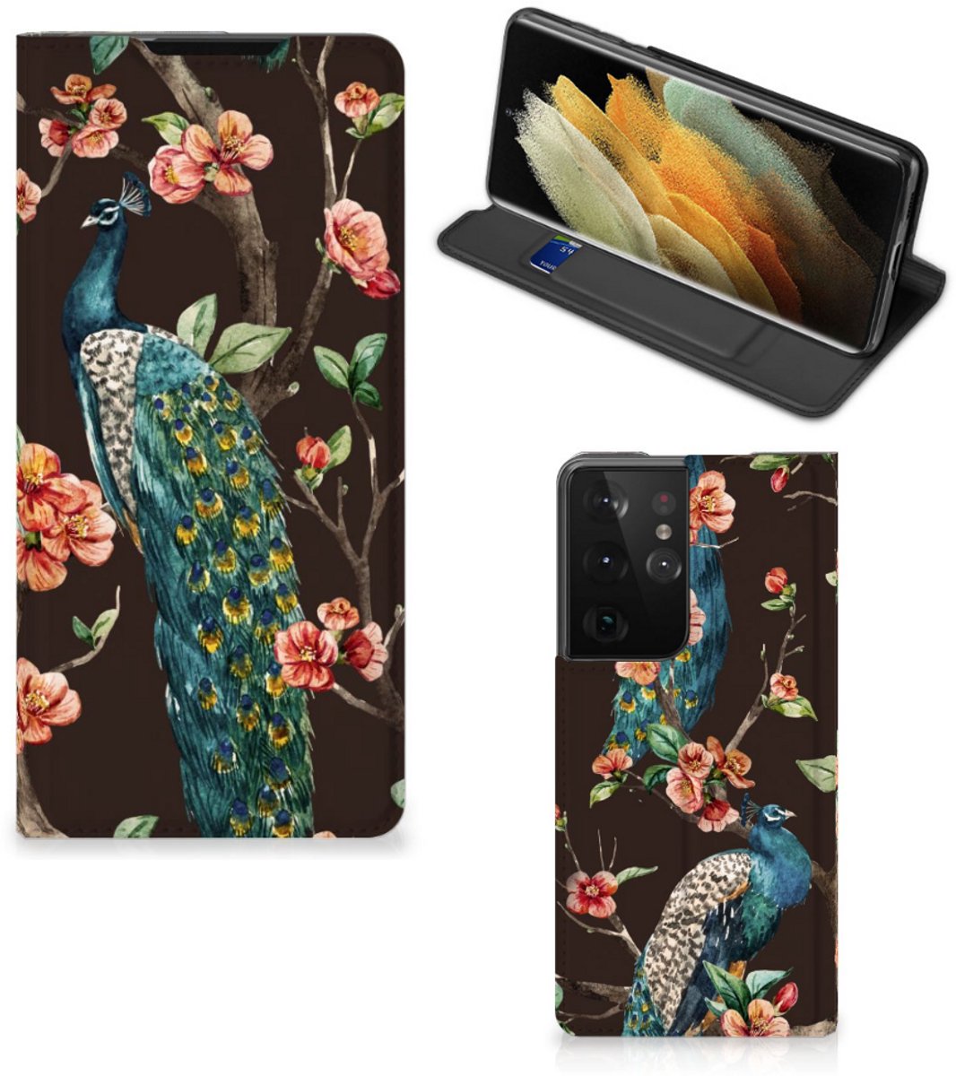 Samsung Galaxy S21 Ultra Hoesje maken Pauw met Bloemen