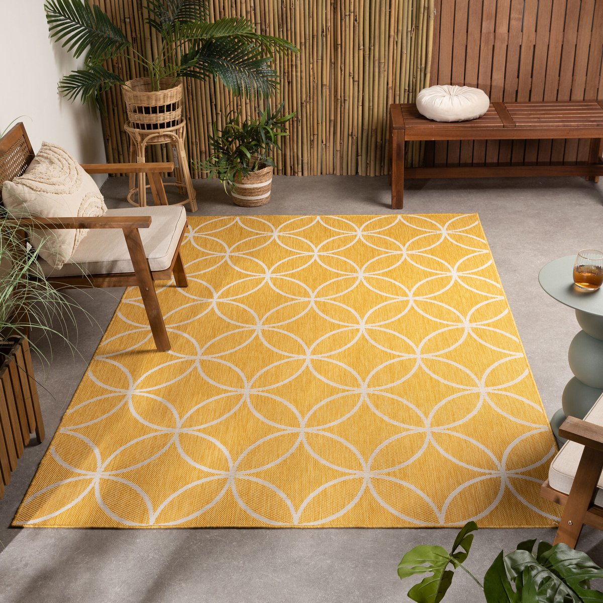 Fraai Geometrisch buitenkleed - Faro Ripple Geel - 160x230 cm