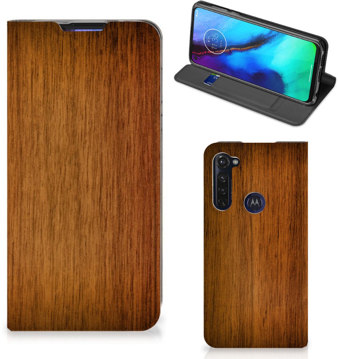 Motorola Moto G Pro Book Wallet Case Donker Hout