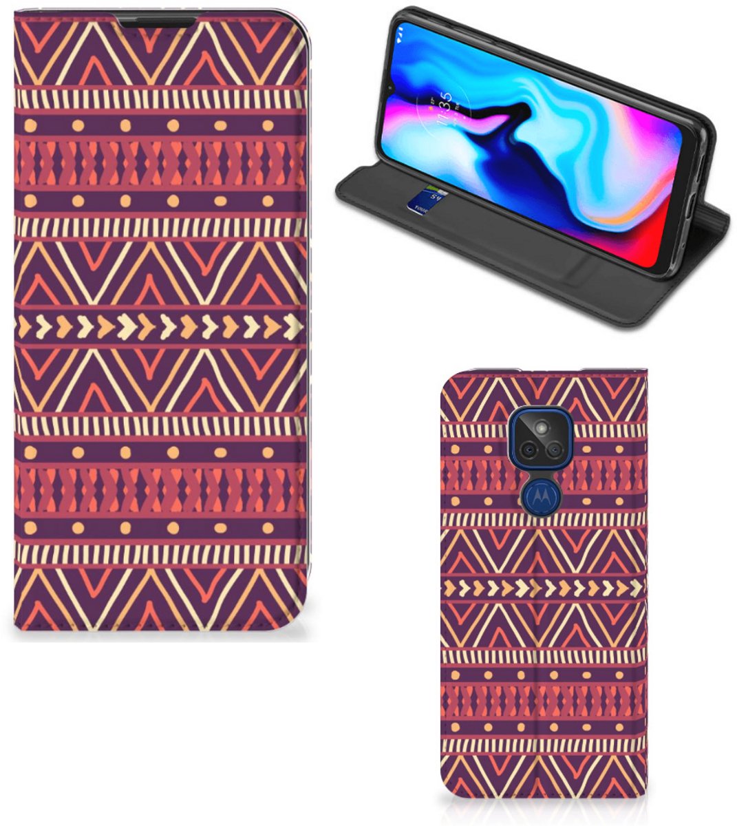 Motorola Moto G9 Play Hoesje met Magneet Aztec Paars