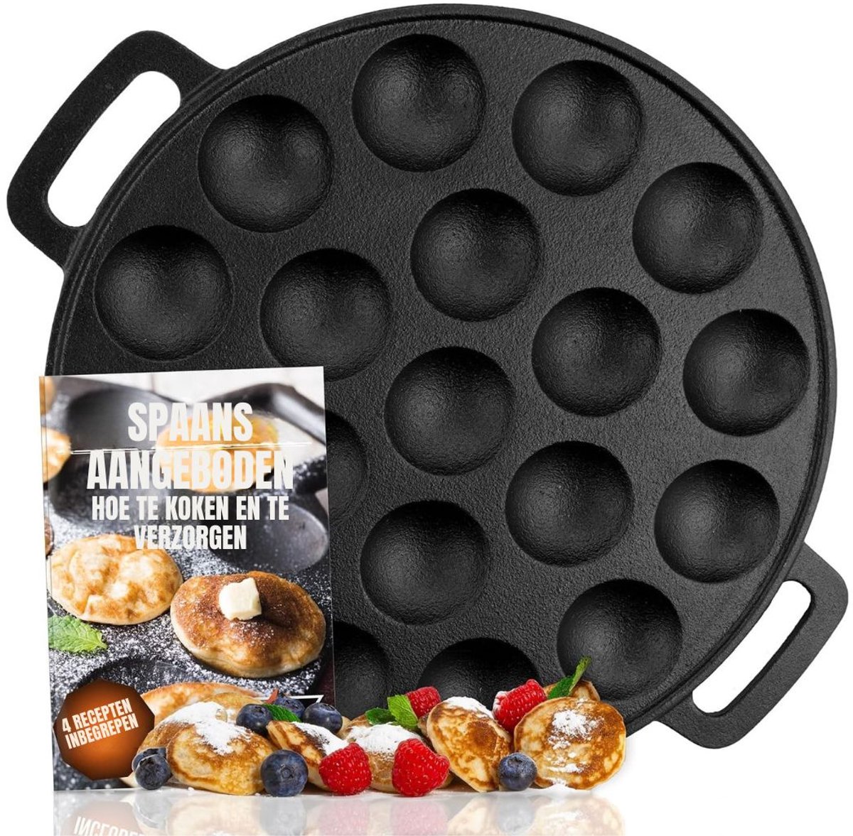MMP® Poffertjesmaker - Poffertjespan - Antiaanbaklaag - Inductie en Elektrisch - 19 Poffertjes - Zwart - 25cm x 25cm x 3cm