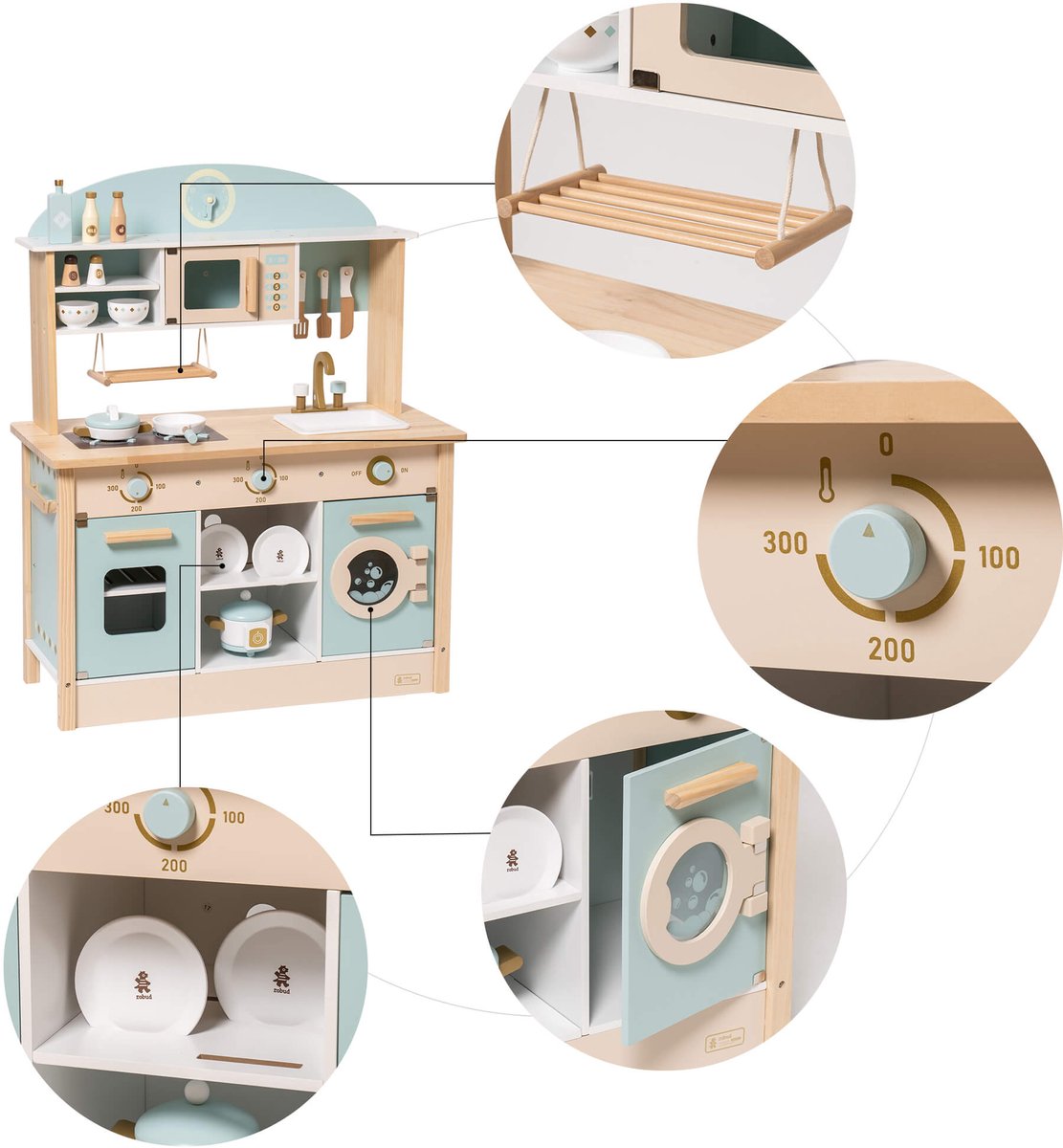 Robotime - ROBUD Houten Moderne Speelkeuken - Luchtblauw - Speelset met Volledige Accessoires - Voor Peuters 3+ — afbeelding 10