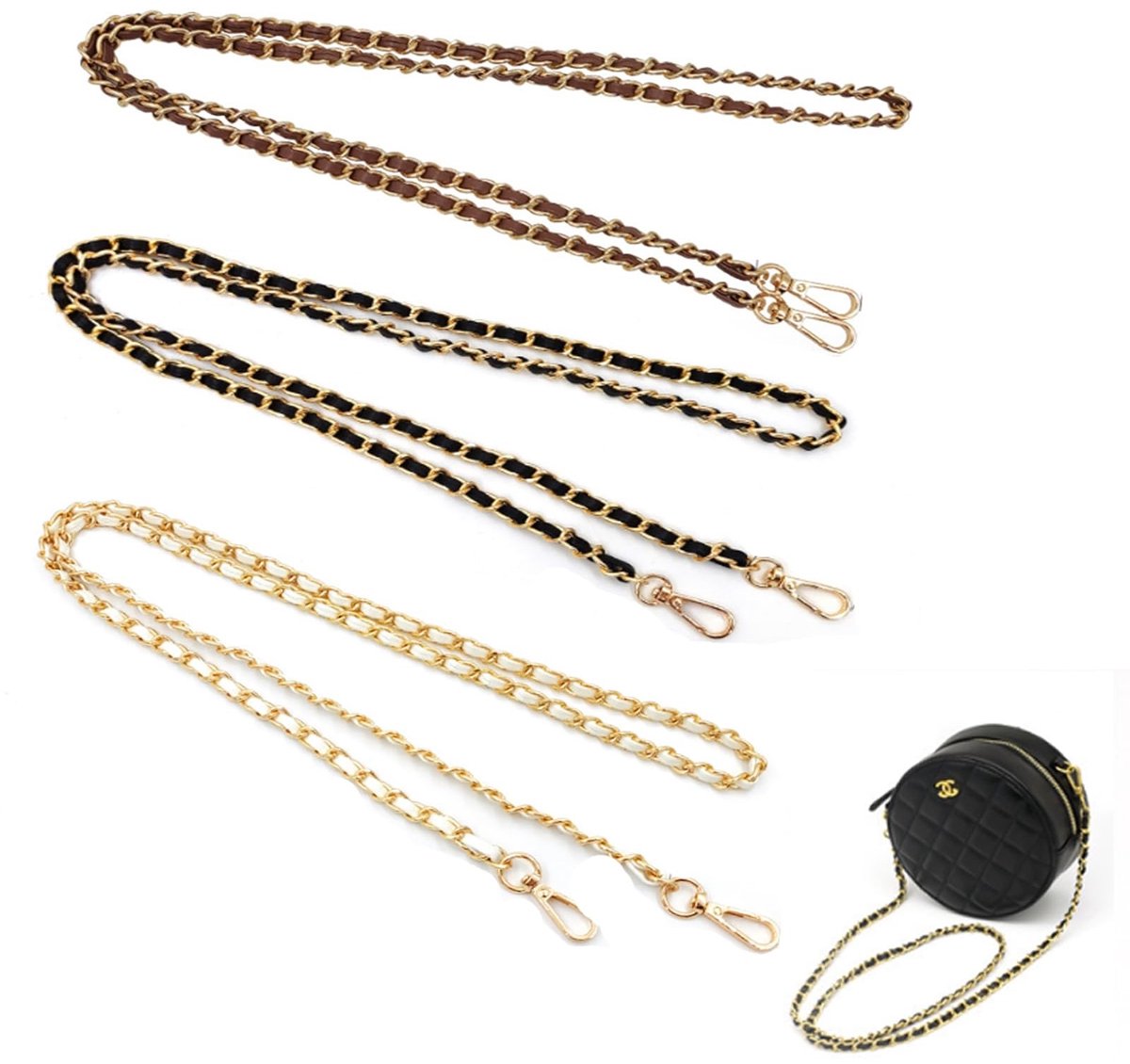 Allecto - Handtas ketting vervanging - Metaal ketting - 120cm ketting - Handtas clutch portemonnee - Zwart wit bruin - Accessoire - Geschikt voor d...