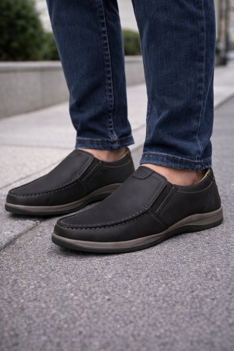 Instapschoenen - Herenschoenen- Mocassins- Loafers schoenen- Heren Instappers Comfort – Leren Casual Herenschoenen – 220-1 – Zwart 41