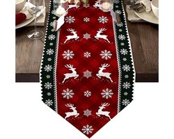 KASESSS Kerst Tafelrunner Rood met Sneeuwvlokken en Rendieren - 33x183 cm