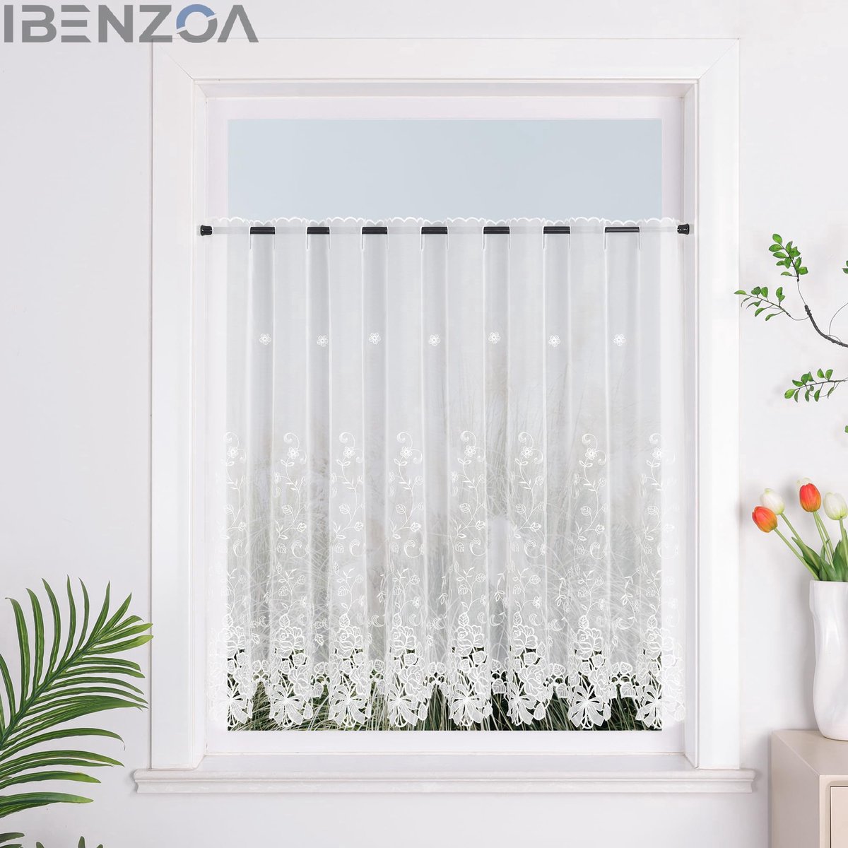 Ibenzoa Vitrage Gordijn - Semi-transparant - Wit - Polyester