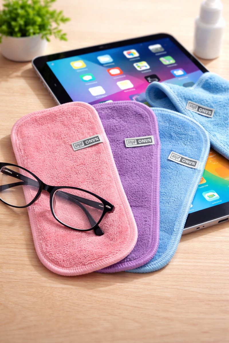 3x Nano plus Brillendoekjes/Nanodoek/Brilpoetsdoekjes/Paars/Roze/Blauw