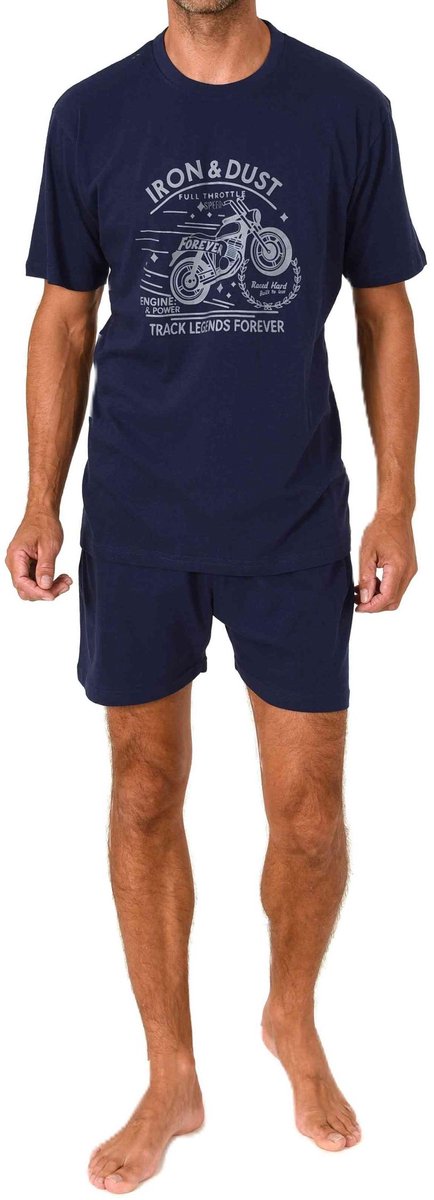 Normann herenpyjama shorty met korte mouwen en print op de voorkant