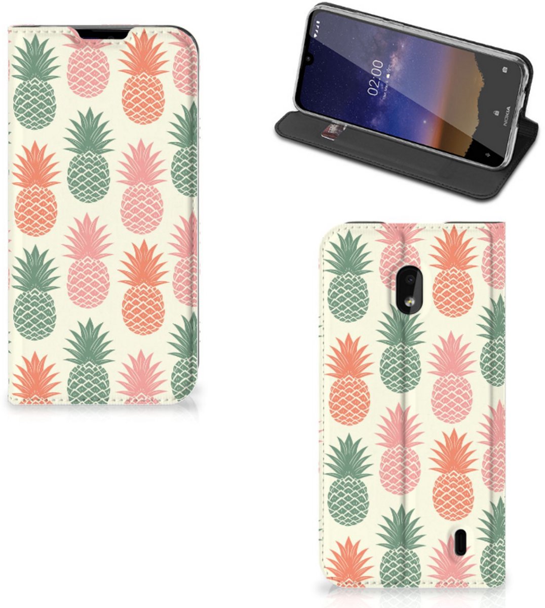 Book Case voor Nokia 2.2 Flip Style Cover Ananas