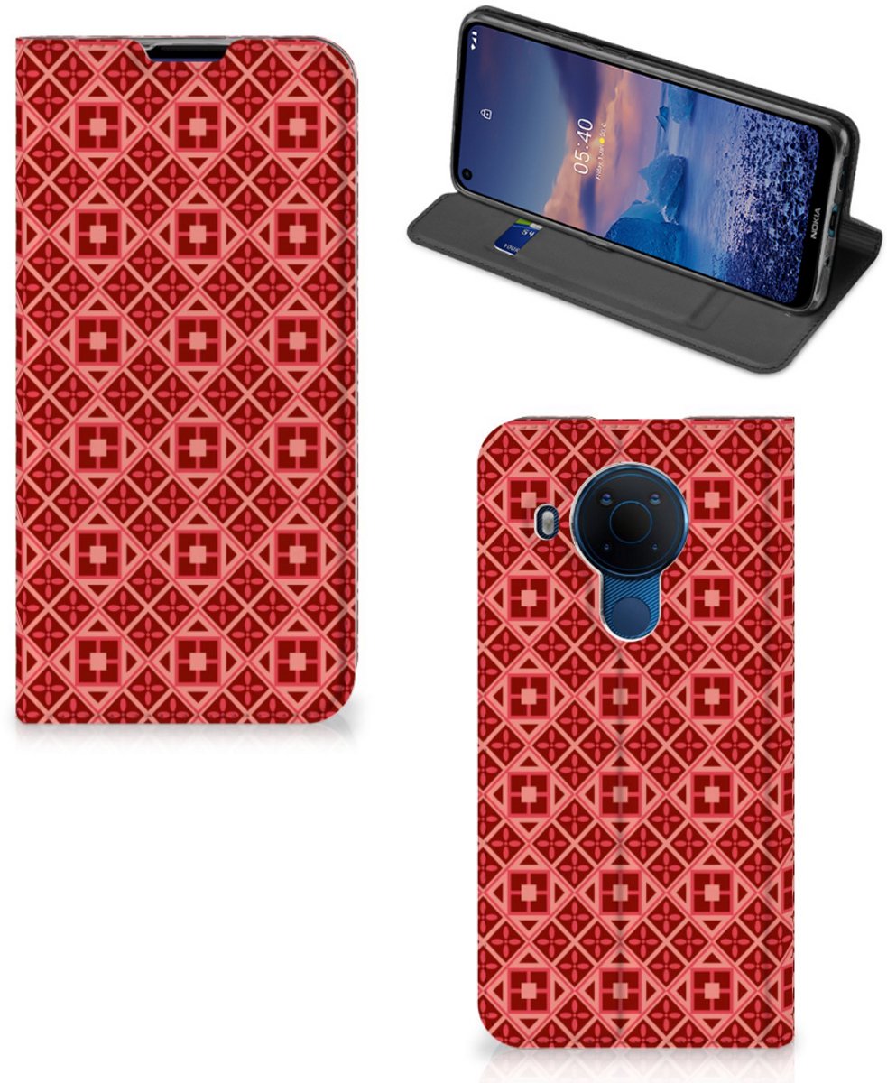 Nokia 5.4 Hoesje met Magneet Batik Rood