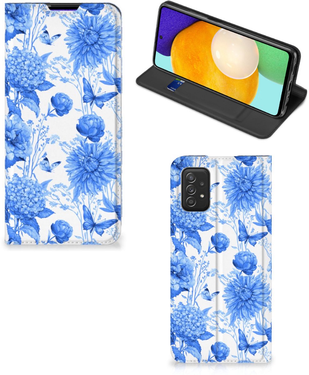 Standcase Hoesje voor Smart Cover voor Samsung Galaxy A03s Flowers Blue