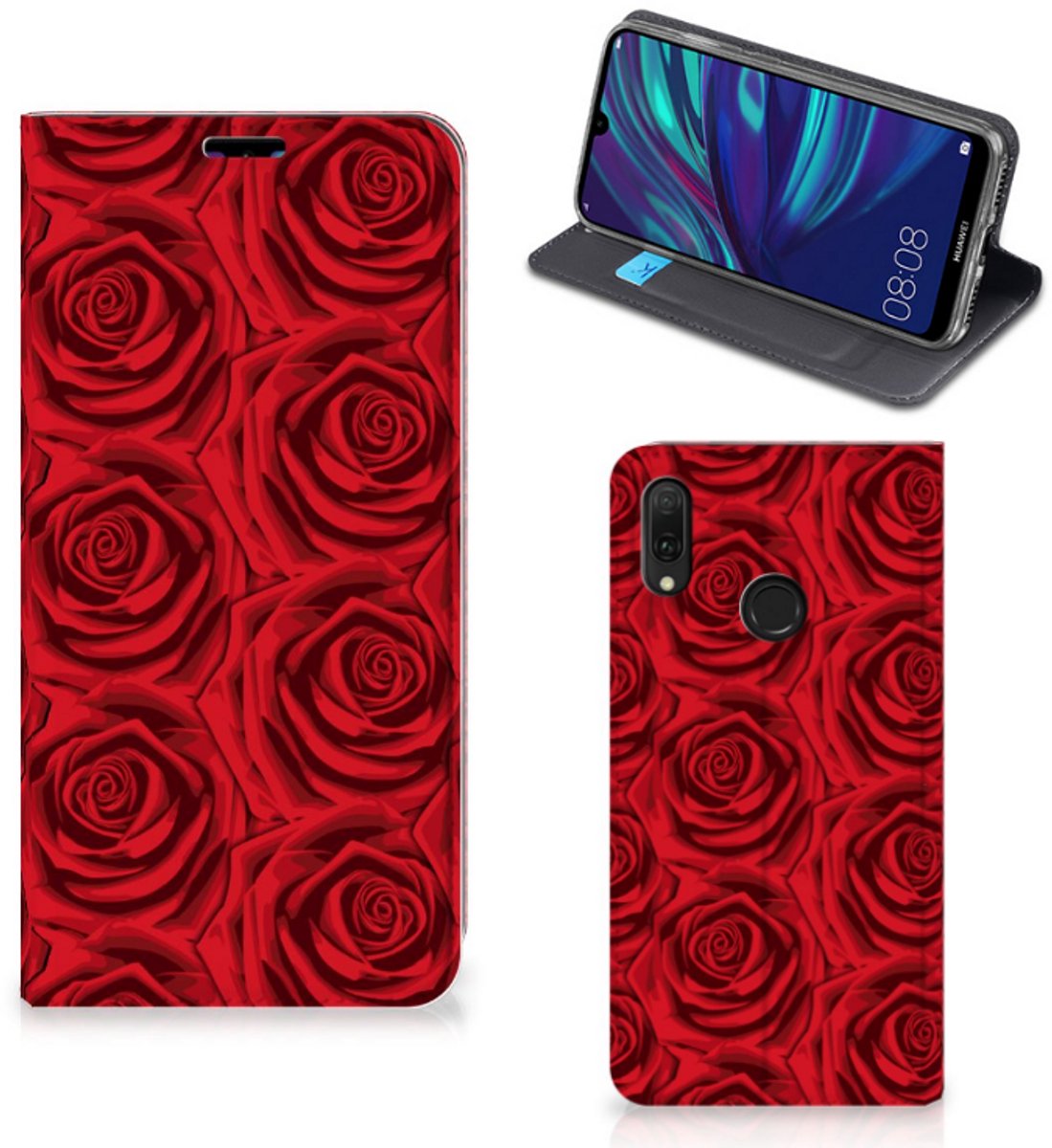 Huawei Y7 hoesje Y7 Pro (2019) Smart Cover Red Roses