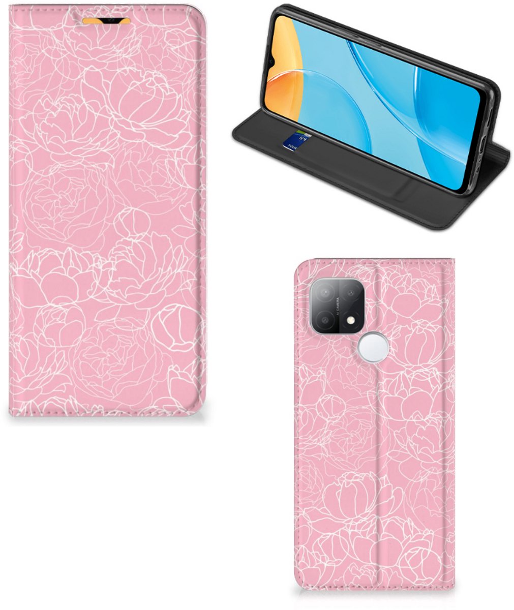 Book Case voor OPPO A15 Smart Cover White Flowers