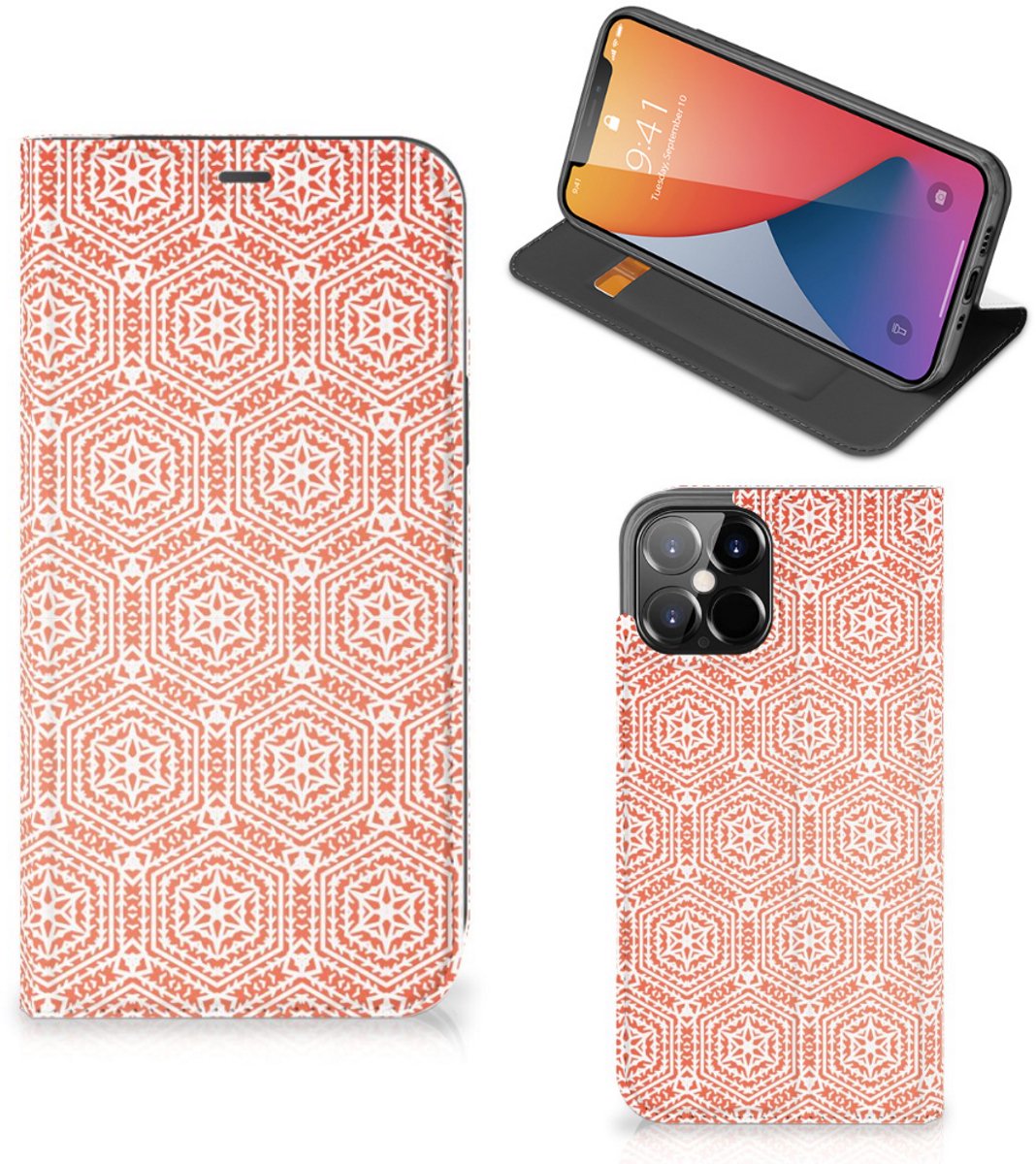iPhone 12 Pro Max Hoesje met Magneet Pattern Orange