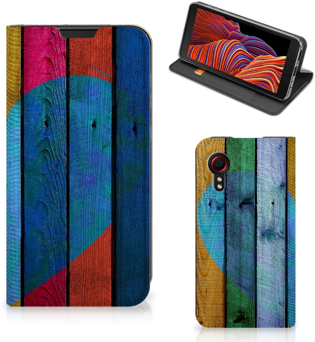 Samsung Galaxy Xcover 5 Book Wallet Case Wood Heart - Cadeau voor je Vriend