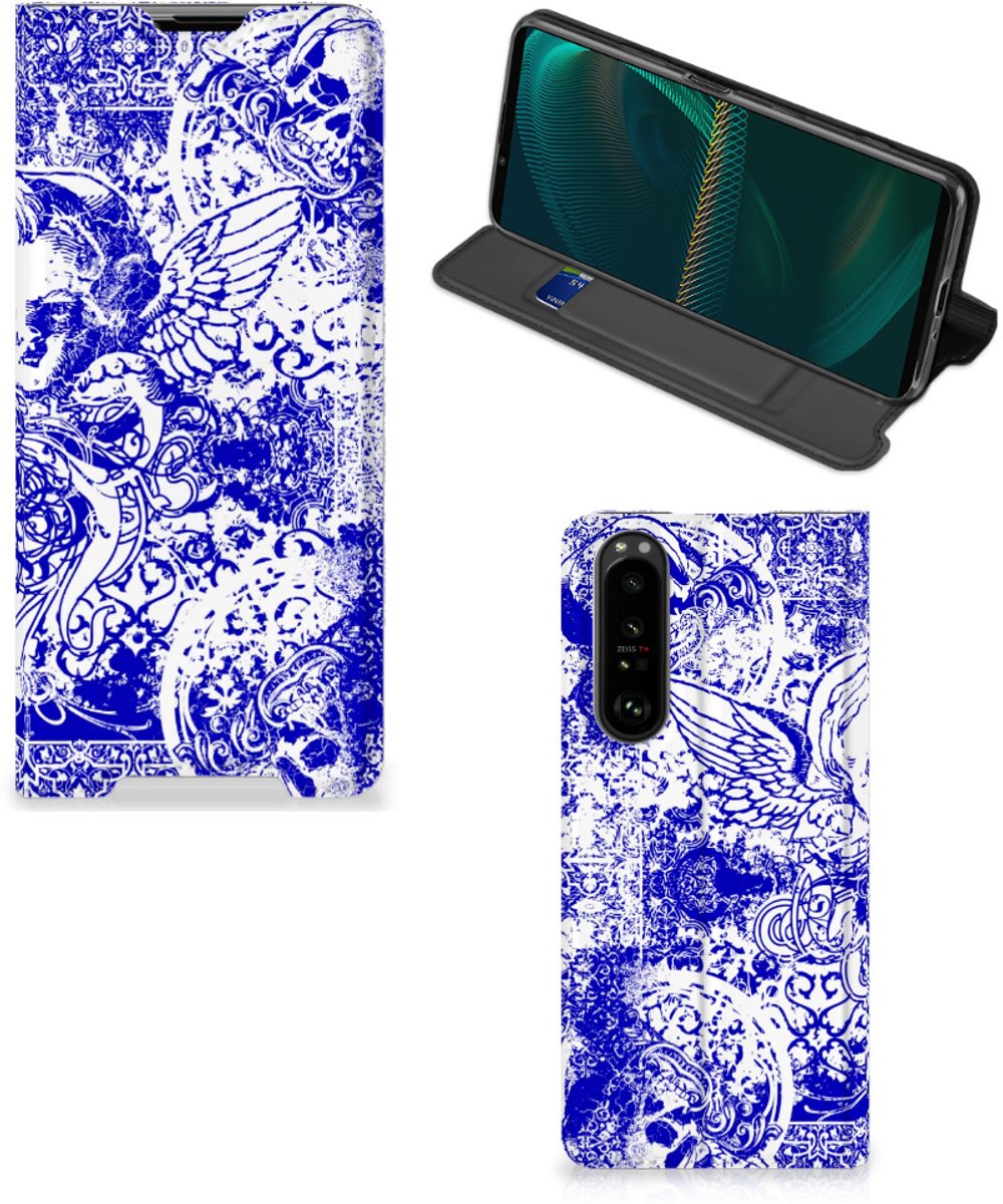 Mobiel BookCase Sony Xperia 5 III Angel Skull Blauw