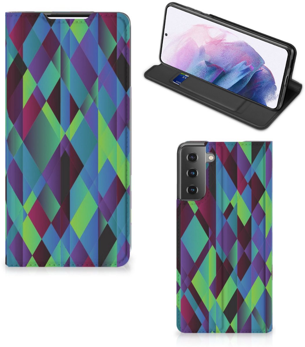 Standcase Hoesje voor Samsung Galaxy S21 Plus Stand Case Abstract Green Blue