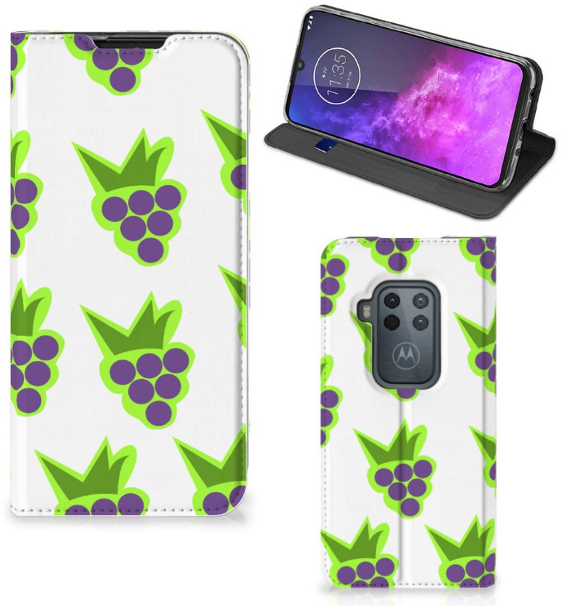Motorola One Zoom Flip Style Cover Druiven