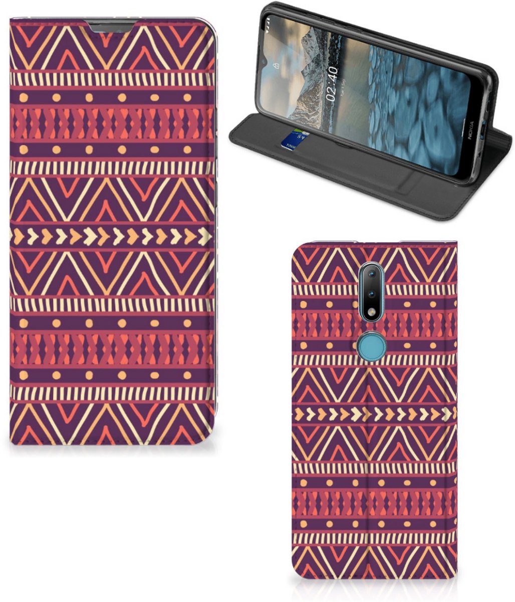 Nokia 2.4 Hoesje met Magneet Aztec Paars