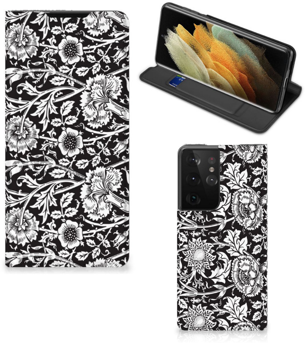 Samsung Galaxy S21 Ultra Smart Cover Black Flowers