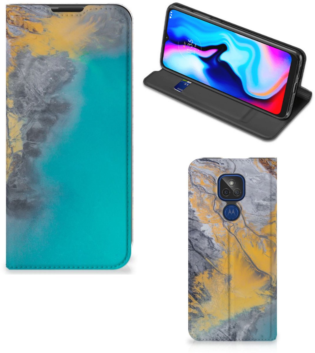 Motorola Moto G9 Play Standcase Marble Blue Gold