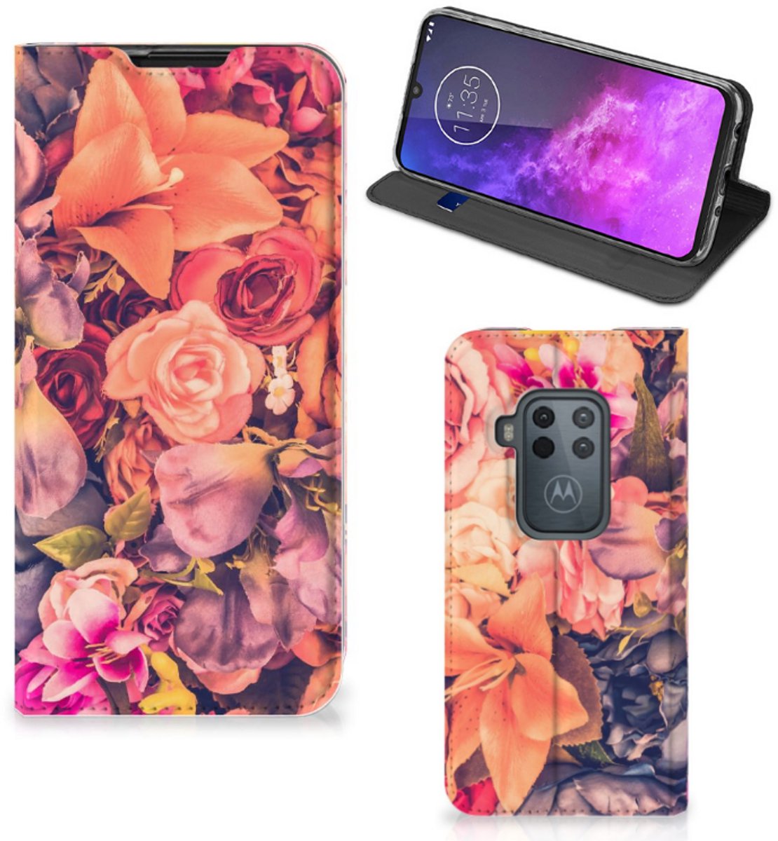 Motorola One Zoom Smart Cover Bosje Bloemen