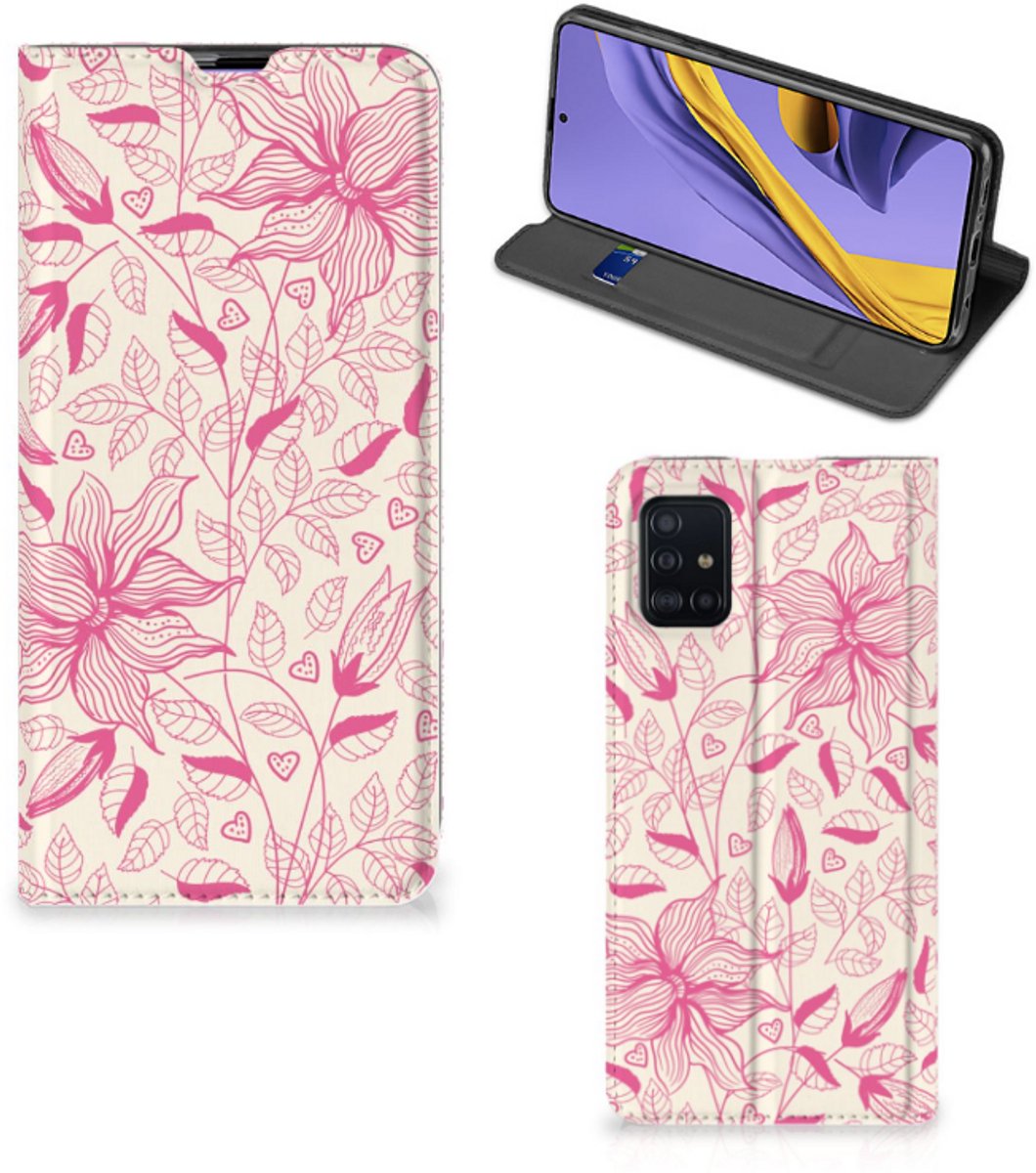 Samsung Galaxy A51 Smart Cover Pink Flowers