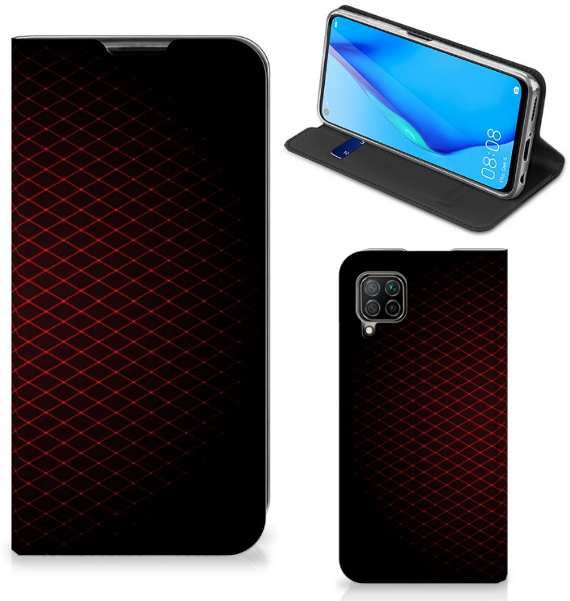 Huawei P40 Lite Hoesje met Magneet Geruit Rood