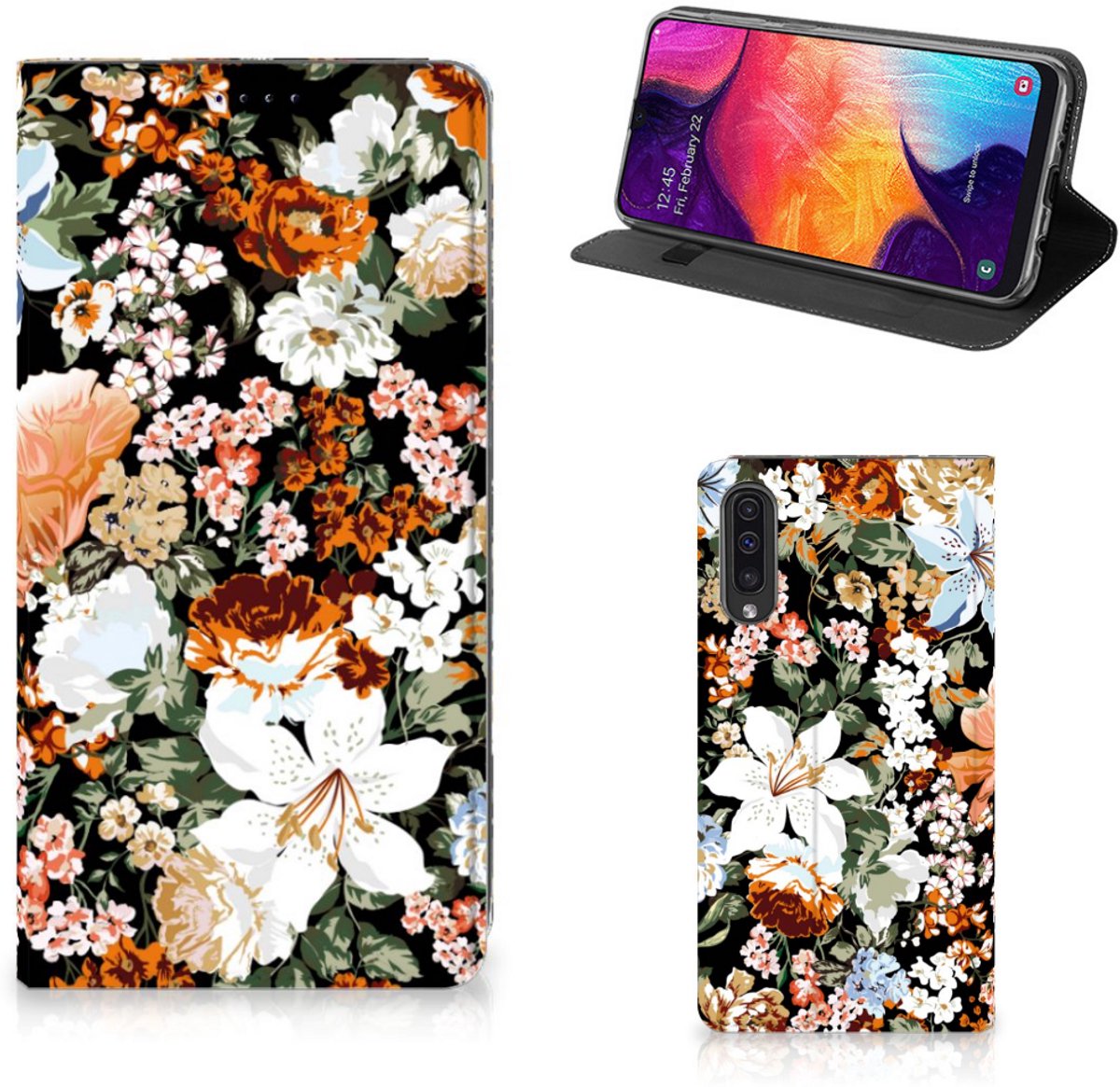 Smart Cover voor Samsung Galaxy A50 Dark Flowers