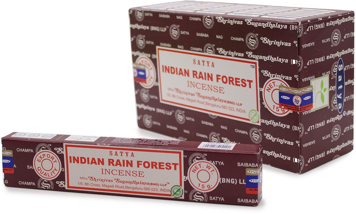Satya - indian rain forest - wierook - wierookstokjes - indiaas regenwoud - Grote doos van 12 x 15 gram