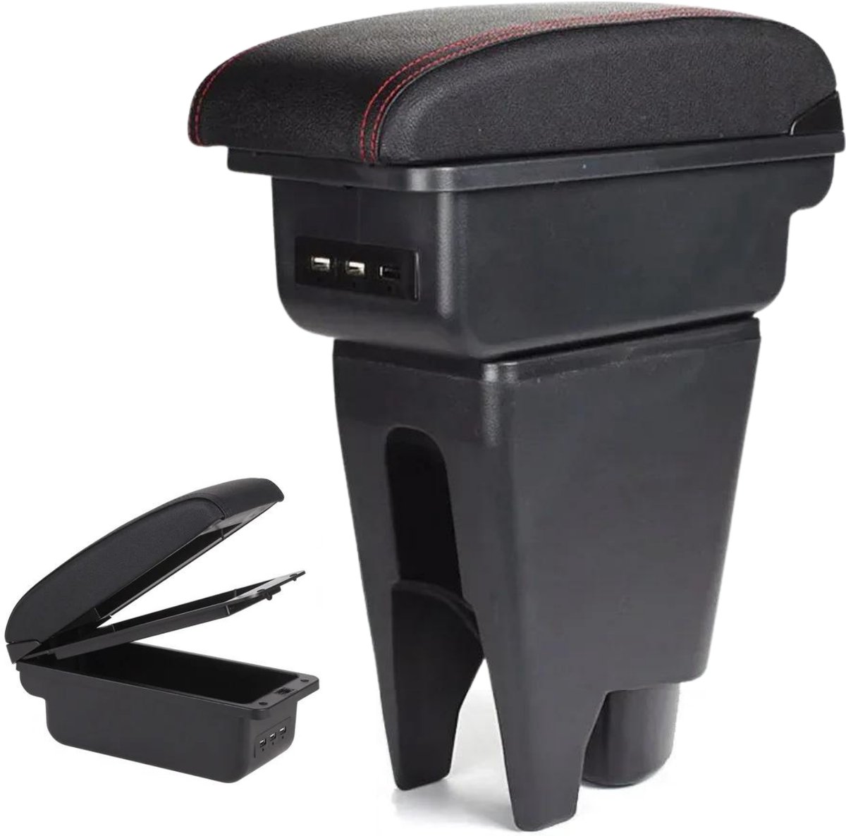 Multifunctionele Armsteun - Geschikt voor Toyota Aygo, Peugeot 107 en Citroen C1 (2005-2014) - 3 USB Aansluitingen - Opbergvakken - Past in Bekerhouder