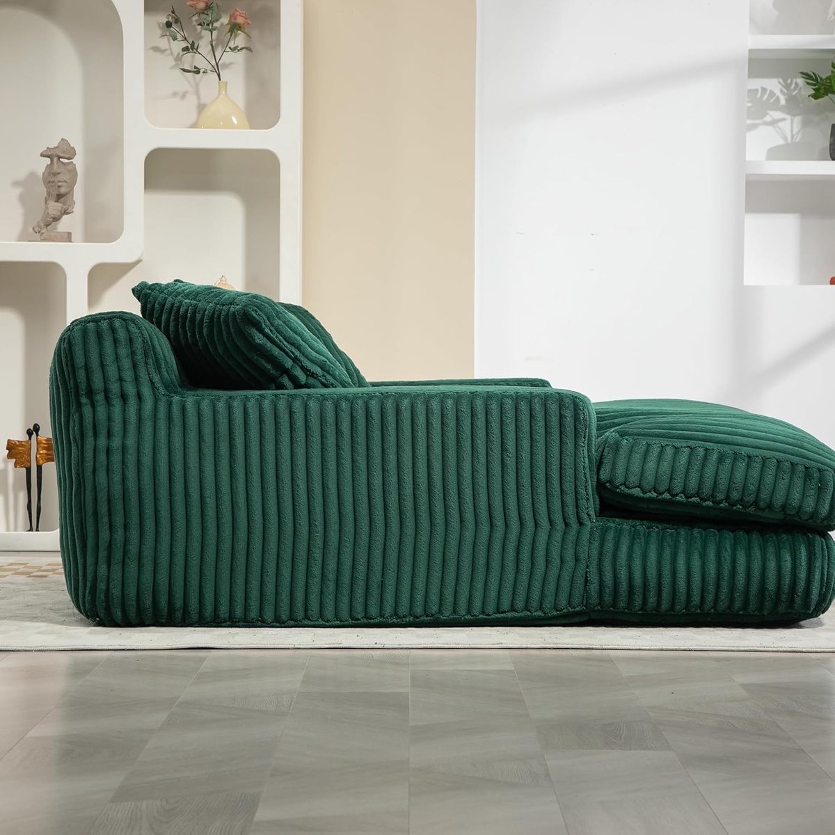 Chaise Longue 125x155x63 cm Corduroy Lounge Stoel – Luxe Ergonomische Relaxstoel met 3 Kussens, Modern Design, Zacht & Ademend – Emerald | Laura