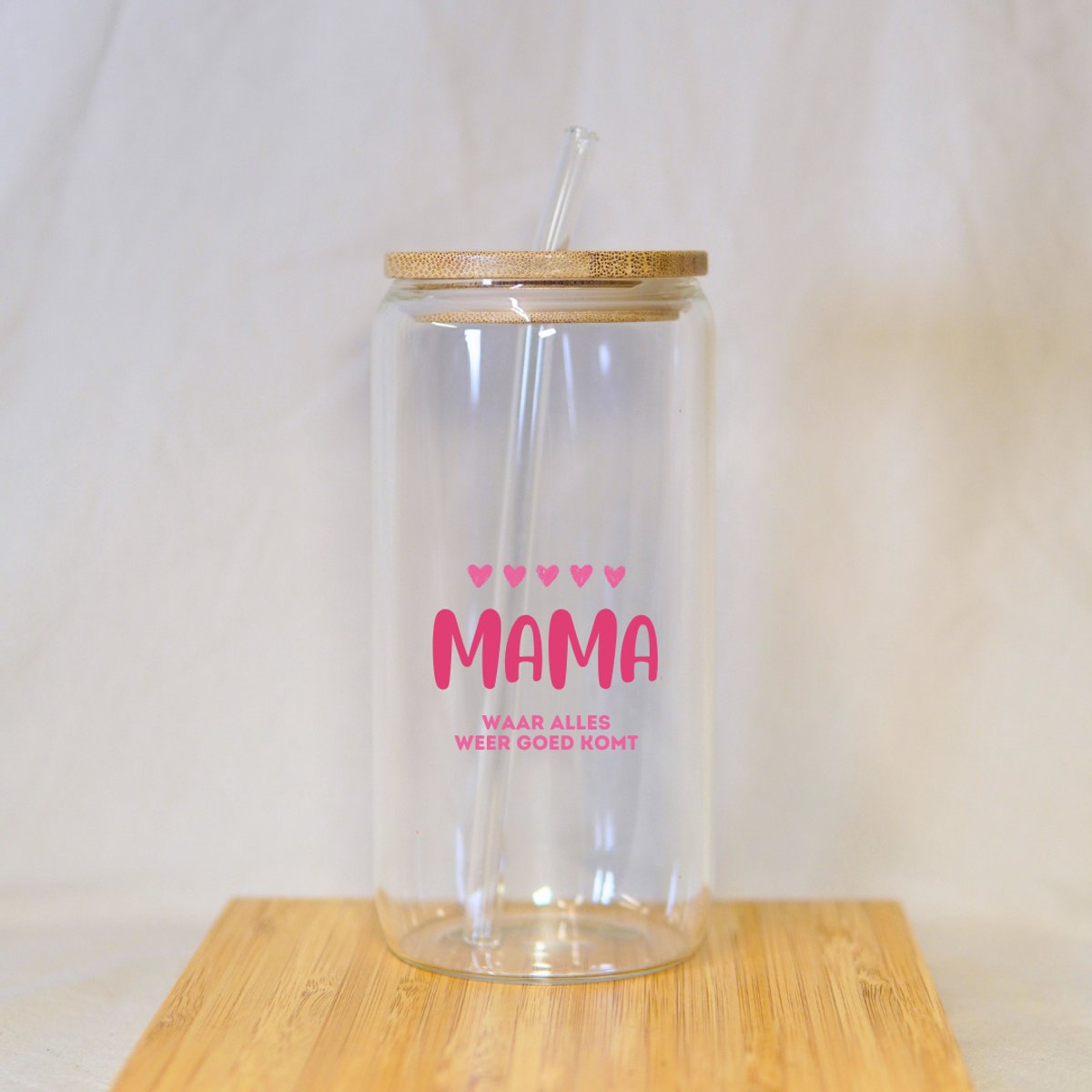 Glazen Drinkbeker Mama waar alles goed komt - 500ml - Rietje - Cadeau Mama - Glas - Moederdag - Moederdag Cadeautje - Moederdag Cadeau voor Mama
