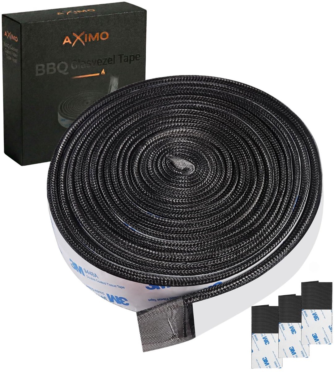 AXIMO Fiberglass Vilt – Universele Kamado Pakking (4,6m x 3cm) met 3 Connectors - BBQ vilt Glasvezel - Vervangpakking