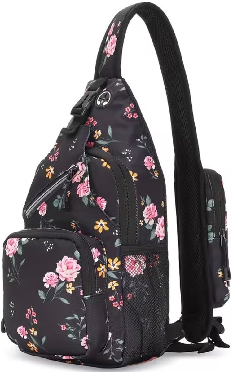 Crossbody Tas Dames – zwart Bloemen print - Kleine Schoudertas met Verstelbare Band – Compact & Stijlvol – Telefoon & Pasjes – Festivals - Casual & Dagelijks Gebruik