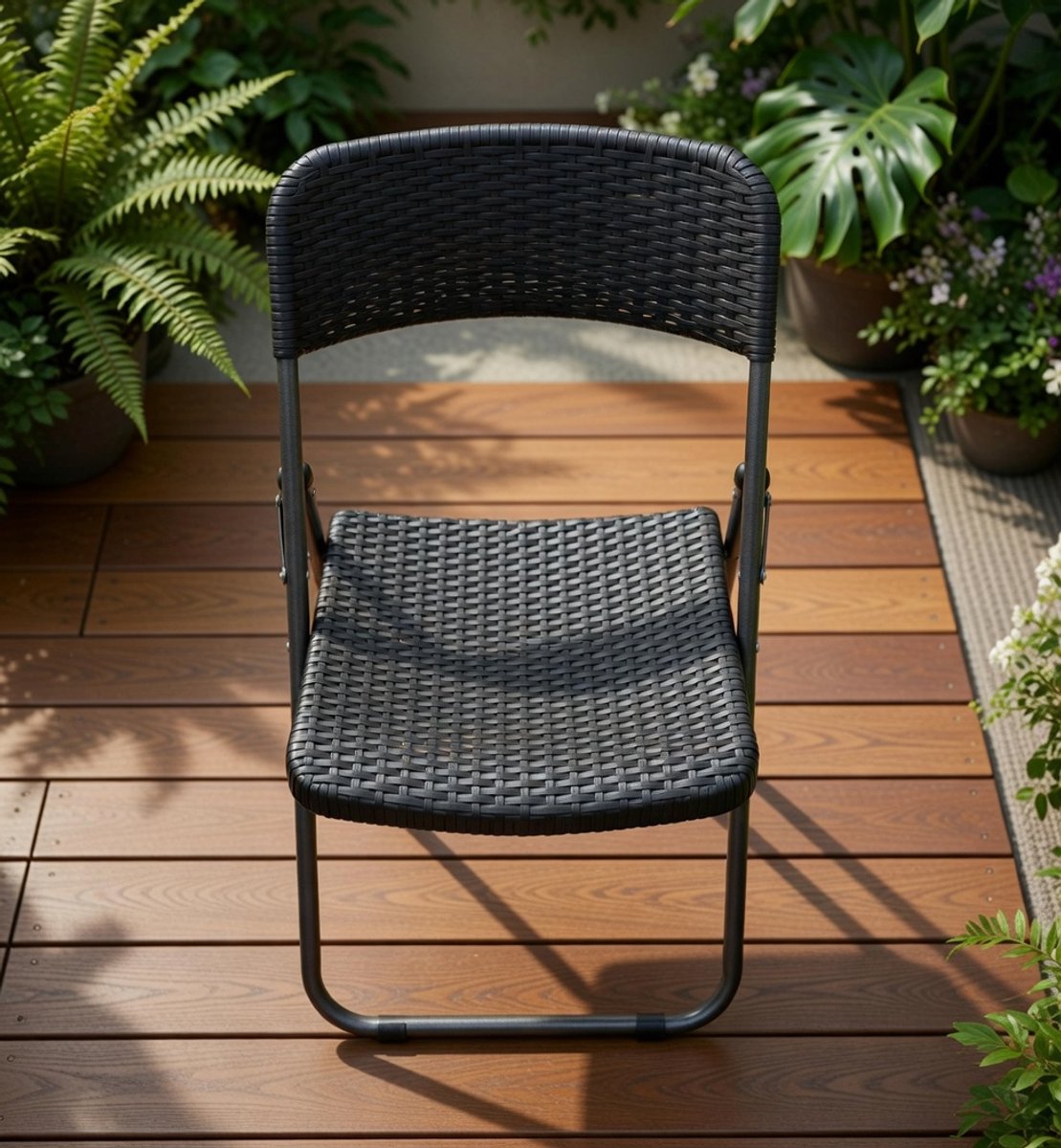Premium Klapstoel Set 4 Stuks – Comfortabele Balkon & Tuinstoelen van Zwart Polyrotan – Opvouwbaar, Weerbestendig, UV-bestendig & Antislip – Max. 200 kg Draagkracht – medahomestore