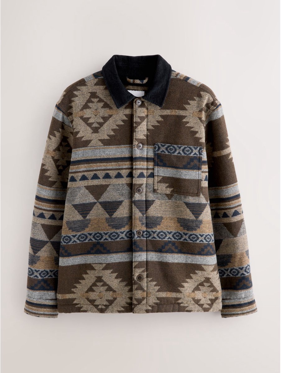 Next - Heren - Met borg gevoerde shacket in Navajo-stijl - Bruin