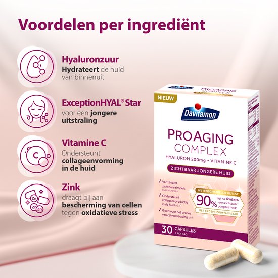 Davitamon Pro Aging Complex - Zichtbare huidverzorging van binnenuit - formule met hyaluronzuur, vitaminen en mineralen - 30 capsules