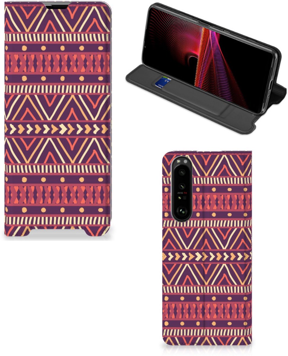 Sony Xperia 1 III Hoesje met Magneet Aztec Paars
