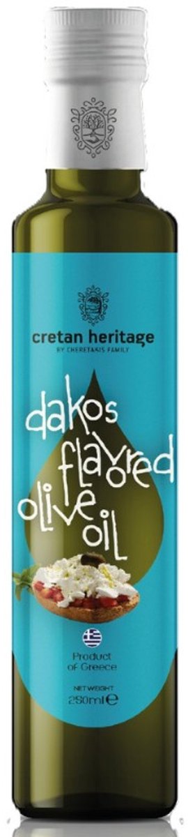 Cretan Heritage Dakos Olijfolie 250 ml – Extra Vierge met Tomaat & Oregano