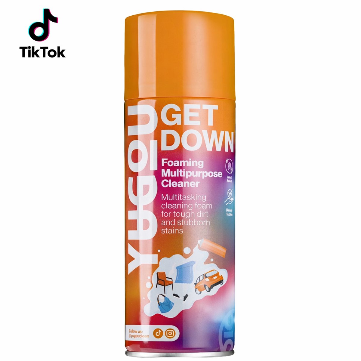 TikTok Viral: YUGOU Get Down Reinigingsschuim 450 ml – Multifunctionele Foam Cleaner voor Hardnekkig Vuil (Auto, Tapijt, Meubels & Meer)