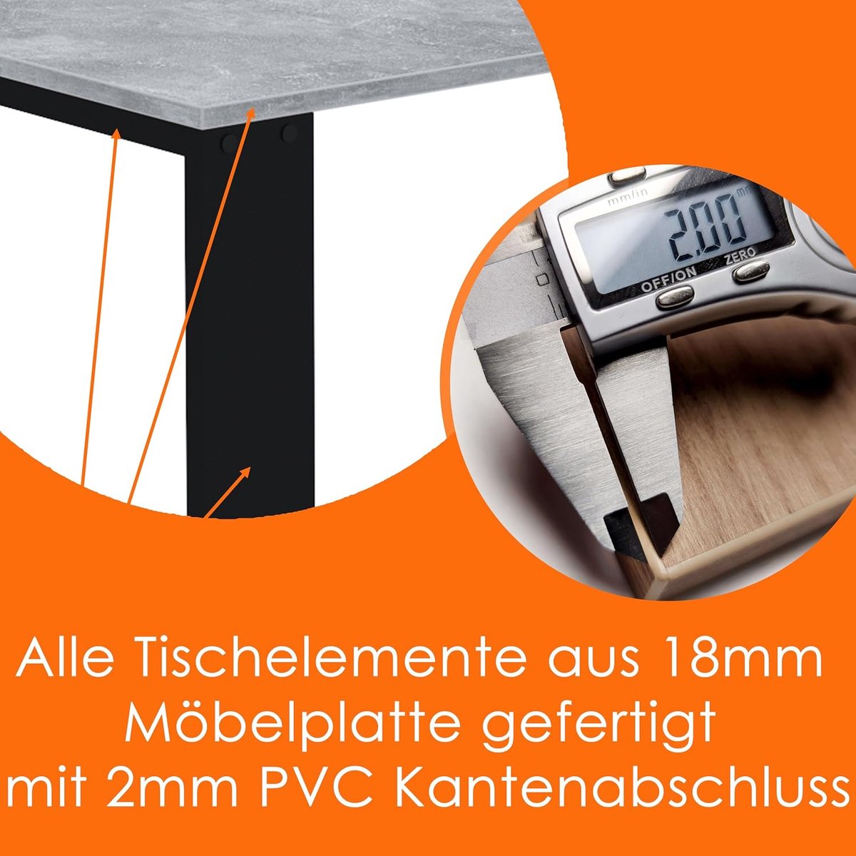 Eettafel 70x40 cm Betonlook – Compacte Keukentafel & Eetkamertafel met Sterke Poten en Krasbestendig Tafelblad – Moderne Kleine Tafel voor Keuken, Woonkamer of Studio – Laura