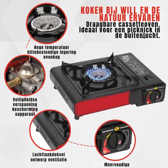 REN® Camping Gasstel - Gasstel - Kooktoestel Camping - Kookstel Gas Camping - Camping Gaspit - Zwart - 33cm x 28cm x 11cm van Merkloos — afbeelding 3