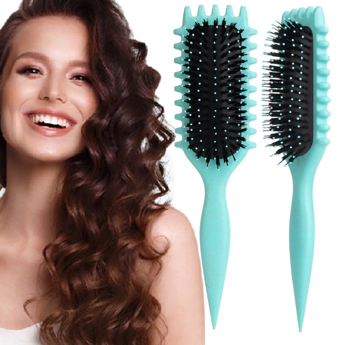 Krulborstel - Heatless curls - Föhnborstel - Krulkam - Curling brush - Bounce Curl - Krullen borstel - Styling Borstel - Haarborstel - Groen