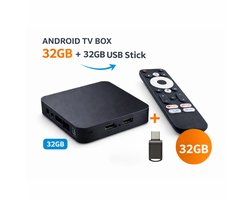 Android TV Box 4K - 64GB Opslag - Streaming Box - 2GB RAM - Wifi 5 - Bluetooth - Inclusief USB Stick
