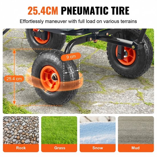 WEVERO Tuinwagen 270 kg - Tuinkar - Kantelbak - 4 Wielen - Grijs - Tuinruimers - Transportkar - Tuin - Oprit en Tuinwerk — afbeelding 4