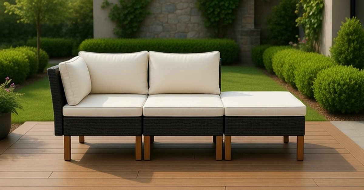 Luxe 3-Delige Polyrotan Tuinset voor 2 Personen – Eetgroep met Comfortabele Kussens – Zwart & Bruin – Weerbestendig Rattan Tuinmeubilair – MedaHomeStore
