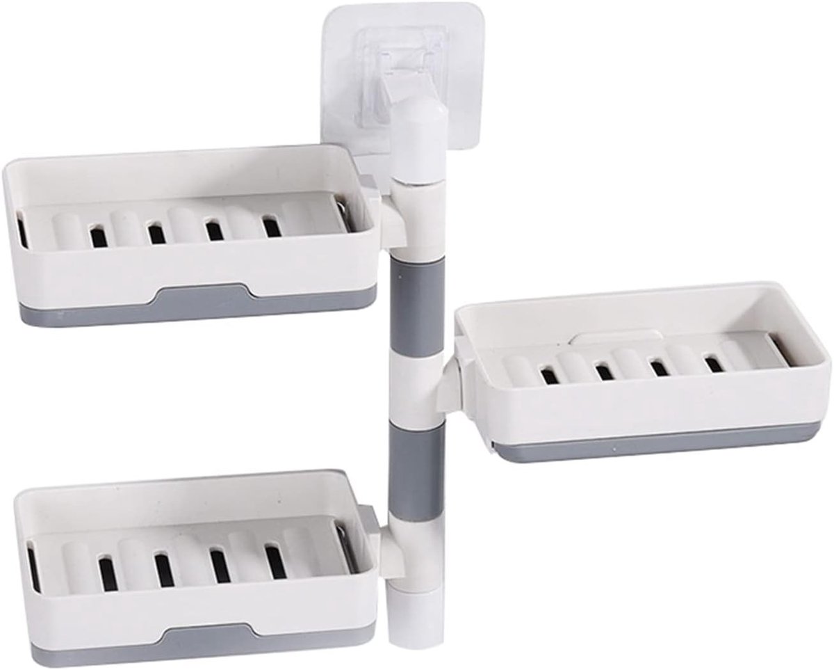Allecto - Zeephouder - Wandmontage - Met afvoer - Draaibaar - Shampoo Bar - Douche Caddy - Zeepbakje - Geschikt voor douchecabine - Wit