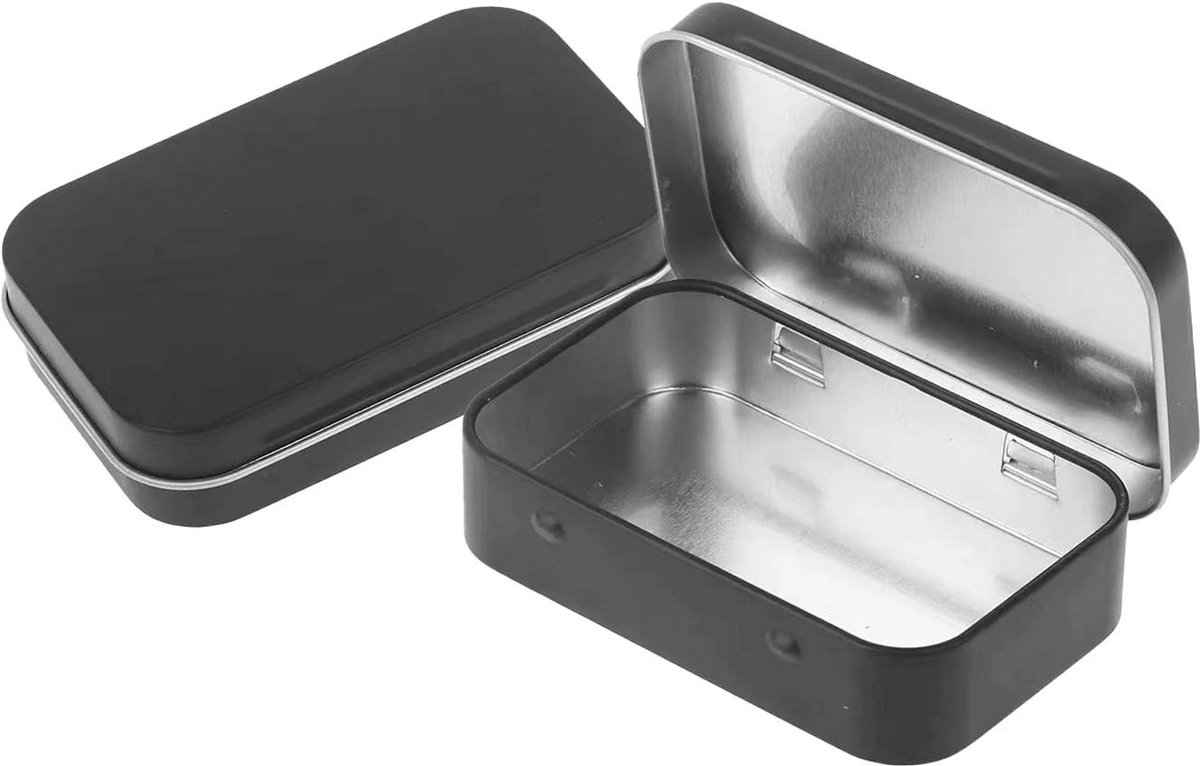 Set van 2 Zwarte Opslagdozen met Deksel - Compacte Metalen Box voor Organiseren van Kleine Voorwerpen