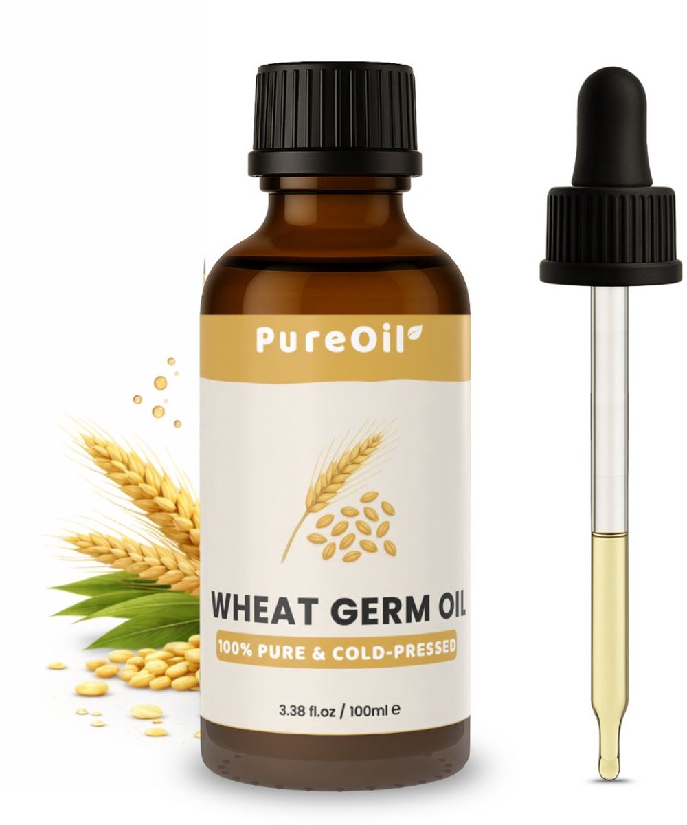 PureOil - Tarwekiemolie - 100ml - 100% Puur & Vegan - tarwekiemolie Koudgeperst - Voor Haar | Huid | Gezicht | Scalp | Nagels - Haarolie - Massage Olie